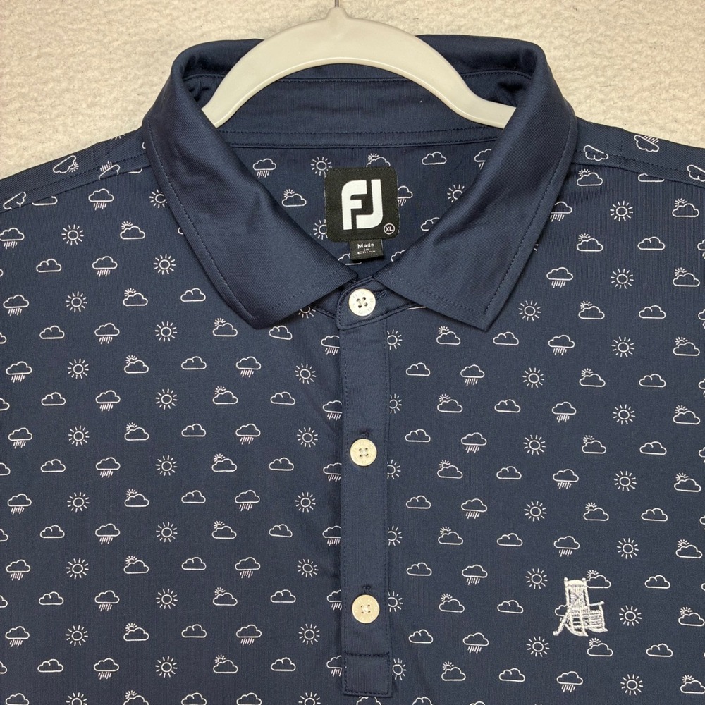 FootJoy Ansley Golf Club Settindown Polo Shirt Men XL Blue Weather AOP Stretch